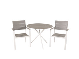 Parma tuinmeubelset tafel Ø90cm en 2 stoel Levels wit, grijs, crèmekleur.