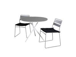 Parma tuinmeubelset tafel Ã˜90cm en 2 stoel Lina grijs, gebroken wit.