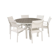 Parma tuinmeubelset tafel Ø140cm en 6 stoel Santorini wit, grijs.
