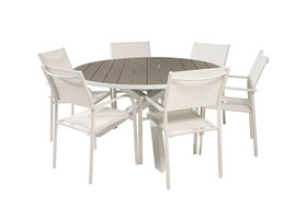 Parma tuinmeubelset tafel Ø140cm en 6 stoel Santorini wit, grijs.