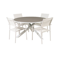 Parma tuinmeubelset tafel Ø140cm en 4 stoel Santorini wit, grijs.