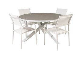 Parma tuinmeubelset tafel Ø140cm en 4 stoel Santorini wit, grijs.