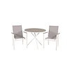 Parma tuinmeubelset tafel Ø90cm en 2 stoel Parma wit, grijs, crèmekleur.