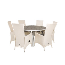 Parma tuinmeubelset tafel Ã˜140cm en 6 stoel Padova wit, grijs.