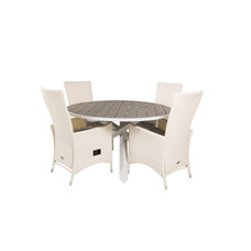 Parma tuinmeubelset tafel Ã˜140cm en 4 stoel Padova wit, grijs.