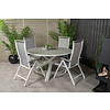 Parma tuinmeubelset tafel Ø140cm en 4 stoel 5pos Albany wit, grijs.