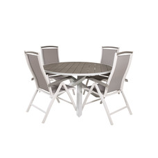 Parma tuinmeubelset tafel Ã˜140cm en 4 stoel 5pos Albany wit, grijs.