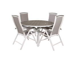 Parma tuinmeubelset tafel Ã˜140cm en 4 stoel 5pos Albany wit, grijs.