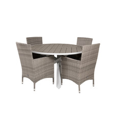 Parma tuinmeubelset tafel Ã˜140cm en 4 stoel Malin grijs.