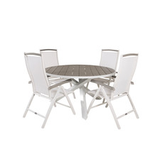 Parma tuinmeubelset tafel Ã˜140cm en 4 stoel 5posalu Albany wit, grijs.