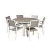 Parma tuinmeubelset tafel Ø140cm en 6 stoel Levels wit, grijs.