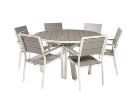 Parma tuinmeubelset tafel Ø140cm en 6 stoel Levels wit, grijs.