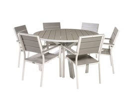 Parma tuinmeubelset tafel Ã˜140cm en 6 stoel Levels wit, grijs.
