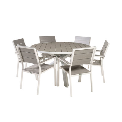 Parma tuinmeubelset tafel Ø140cm en 6 stoel Levels wit, grijs.