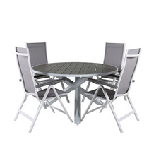 Parma tuinmeubelset tafel Ã˜140cm en 4 stoel L5pos Albany wit, grijs.