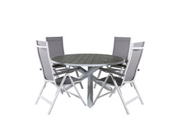 Parma tuinmeubelset tafel Ã˜140cm en 4 stoel L5pos Albany wit, grijs.