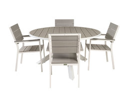 Parma tuinmeubelset tafel Ø140cm en 4 stoel Levels wit, grijs.