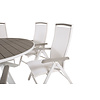 Parma tuinmeubelset tafel Ø140cm en 6 stoel 5pos Albany wit, grijs.