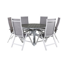 Parma tuinmeubelset tafel Ã˜140cm en 6 stoel L5pos Albany wit, grijs.