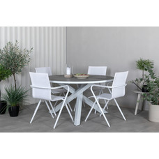 Parma tuinmeubelset tafel Ã˜140cm en 4 stoel Alina wit, grijs.