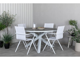 Parma tuinmeubelset tafel Ã˜140cm en 4 stoel Alina wit, grijs.