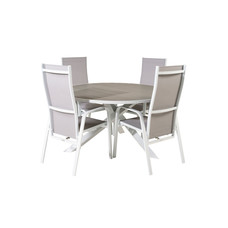 Parma tuinmeubelset tafel Ø140cm en 4 stoel Copacabana wit, grijs.