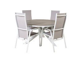 Parma tuinmeubelset tafel Ã˜140cm en 4 stoel Copacabana wit, grijs.