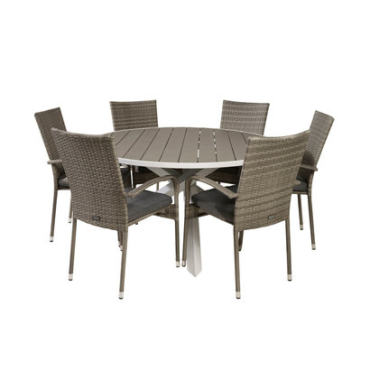 Parma tuinmeubelset tafel Ã˜140cm en 6 stoel Anna grijs.