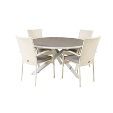 Parma tuinmeubelset tafel Ã˜140cm en 4 stoel Anna wit, grijs.