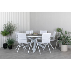 Parma tuinmeubelset tafel Ø140cm en 6 stoel Alina wit, grijs.