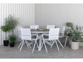 Parma tuinmeubelset tafel Ø140cm en 6 stoel Alina wit, grijs.