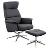 Alurie fauteuil relaxfauteuil met kruk donkergrijs, chroom.