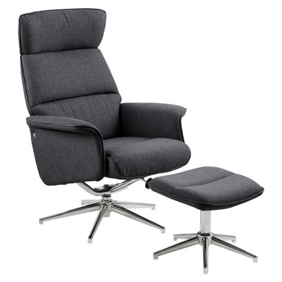 Alurie fauteuil relaxfauteuil met kruk donkergrijs, chroom.