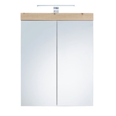 AmandaMando spiegelkast 2 deuren incl. verlichting licht eiken decor, spiegelglas.