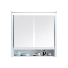 Ole spiegelkast 2 deuren, 1 open vak wit, spiegelglas.