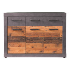 Indy kommode 3 deuren, 3 laden grijs eiken decor, oud houten decor.