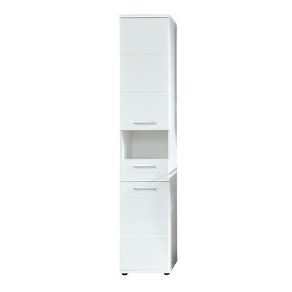 Monte kolomkast 2 deuren, 1 lade, 1 open vak wit, wit hoogglans.