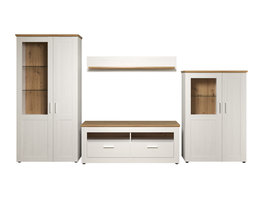 Shade wandkast opstelling wit dennenhout decor, eiken decor.