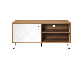 Touch TV-meubel 1 deur, 2 open vakken eiken decor, wit mat.