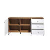 Touch dressoir 2 deuren, 3 laden eiken decor, wit mat.