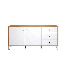Touch dressoir 2 deuren, 3 laden eiken decor, wit mat.