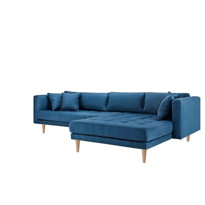 Cali bank met chaise longue rechts of links gedraaid met 4 kussens blauw.