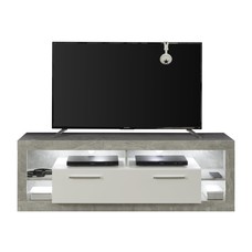 Rock TV-meubel 150 cm 1 vouwbaar, 4 open vakken beton decor, wit, wit hoogglans.