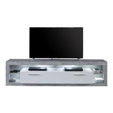 Rock TV-meubel 200 cm 1 vouwbaar, 4 open vakken beton decor, wit, wit hoogglans.