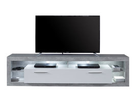 Rock TV-meubel 200 cm 1 vouwbaar, 4 open vakken beton decor, wit, wit hoogglans.