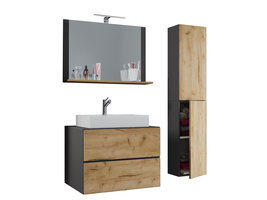 LendasL badkamer 80 cm, spiegel, antraciet, honing eiken decor.