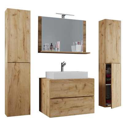 LendasXL badkamer 60 cm, spiegel, honing eiken decor.