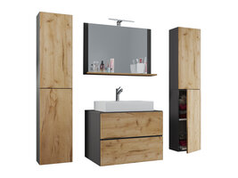 LendasXL badkamer 80 cm, spiegel, antraciet, honing eiken decor.