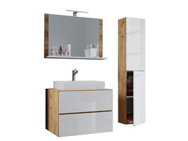 LendasL badkamer 60 cm, spiegel, honing eik decor,wit.