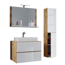 LendasL badkamer 80 cm, spiegel, honing eik decor,wit.